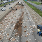 Its not delivery.. Its DiGiorno’s Pizza Truck overturned on I-30